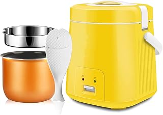 Olla arrocera pequeña de 1,8 l, vaporera, Calentador de Alimentos portátil con cucharas en Forma de pez, Olla Antiadherente extraíble, Adecuada para la Familia, Color Amarillo