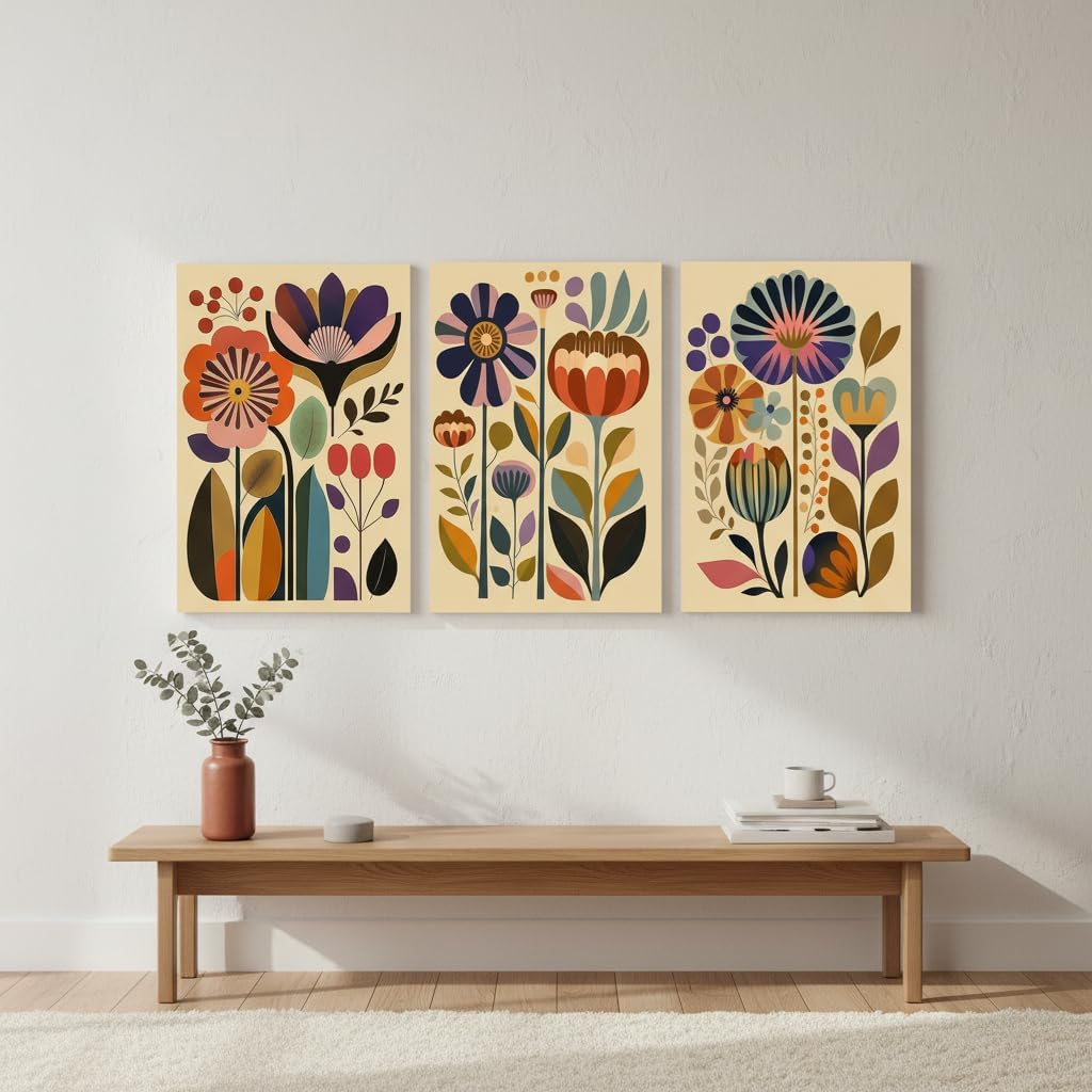 XIGBAWAN 3 Pcs Boho Floral Canvas Wall Art,Scandinavian Flower Wall Decor image 5