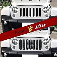 Vista 5 de ASUBHA 7 piezas de insertos de malla para parrilla frontal, color negro mate, cubierta protectora de malla frontal con clip, compatible con Jeep JK