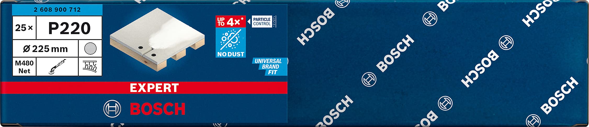 Bosch Professional 25 x Mallas de lija Expert M480, para Madera dura, Pintura sobre madera, 225 mm, Grano 220, Accesorios Lijadora de cartón-yeso
