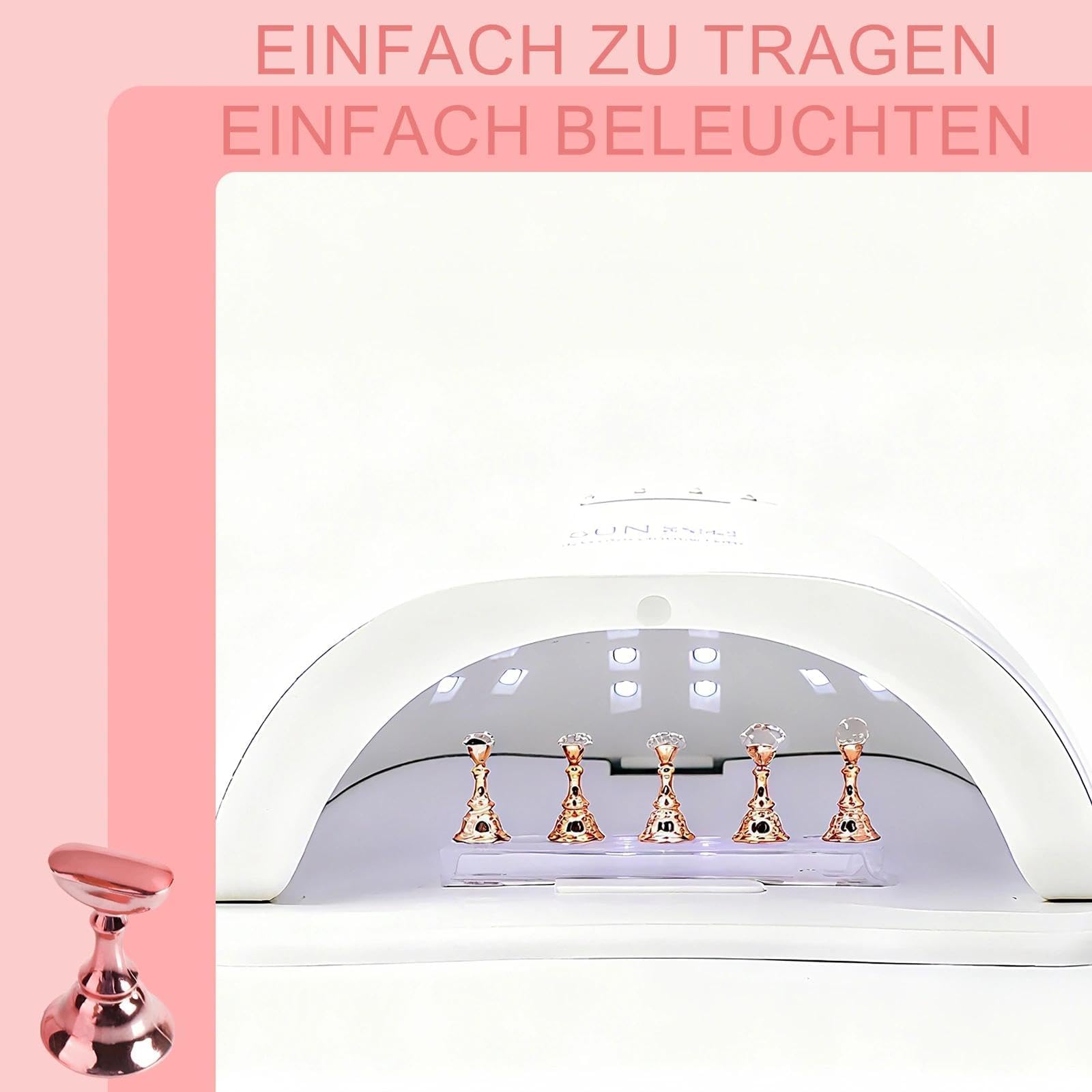 2 Set Nagelständer Display, Nägel Kunst Praxis Stands, Nagelübungshalter, Nägel Tipps Halter, mit 1 Doppelseitige Klebepunkte und 1 Pinzette Spitz, für Nagel Designing, Roségold