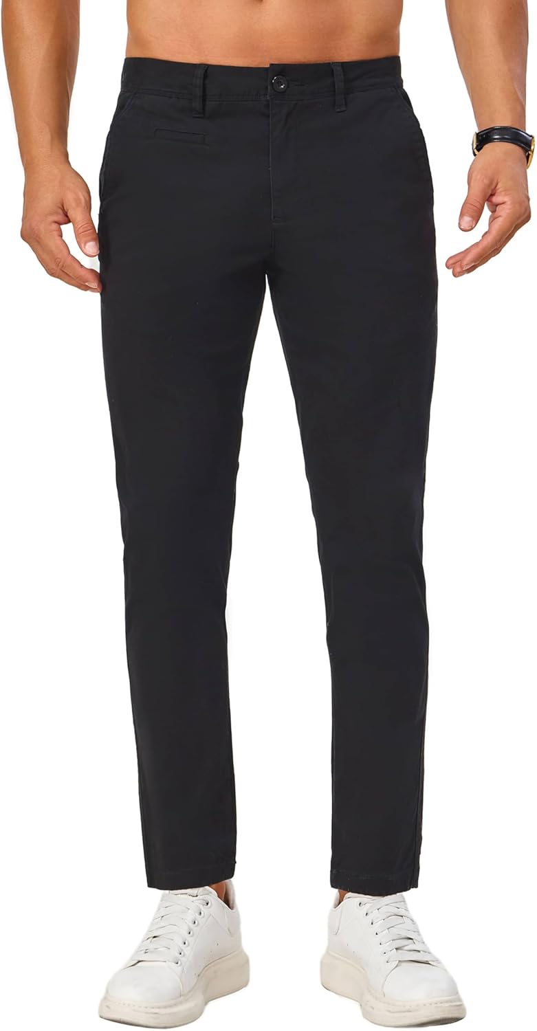 Khaki Pants for Short Men 27" Straight Slim Fit Men’s Dress Chinos Pants Stretch Smart Casual Trousers