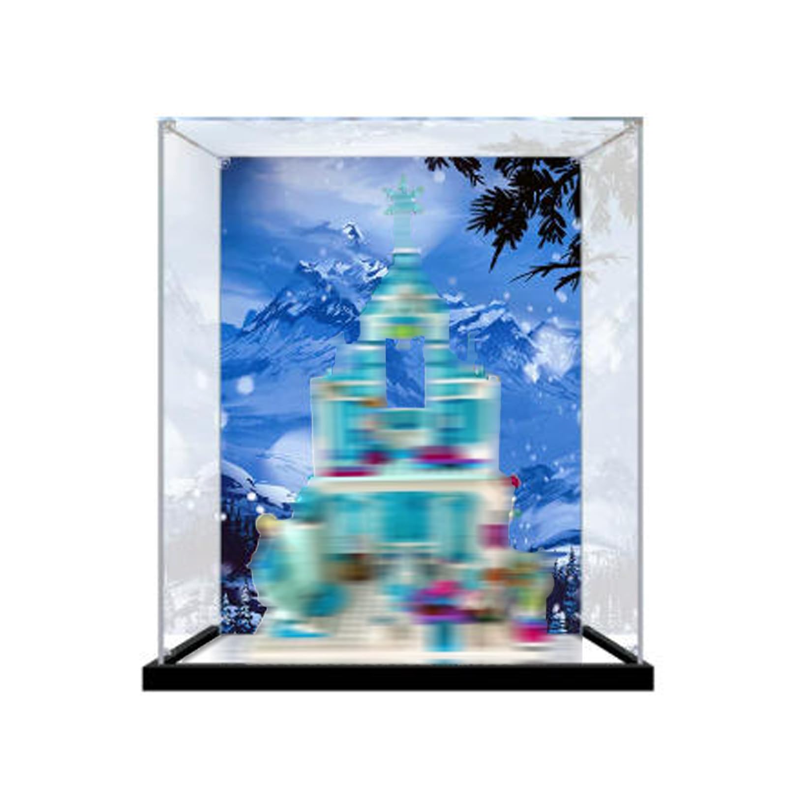 Acrylic Display Case Compatible with Lego 43172 Ice Castle Model, Dustproof Transparent Storage Box, Compatible with Lego 43172 (Model Not Included) (Mirror base+Background)