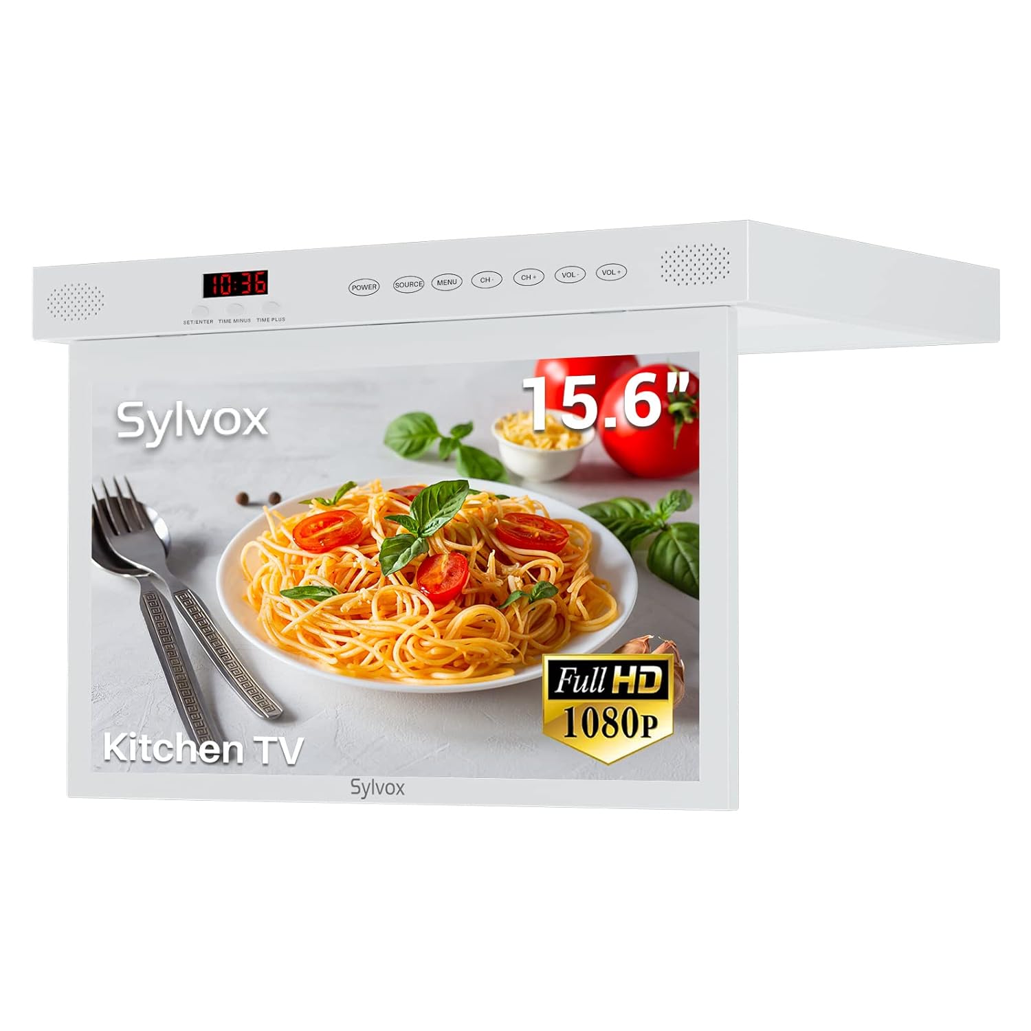 SYLVOX 15 6 Under Cabinet Smart TV 360 Rotation 90 Flip-Down Screen Wireless Connectivity Space-Saving Design for Kitchen