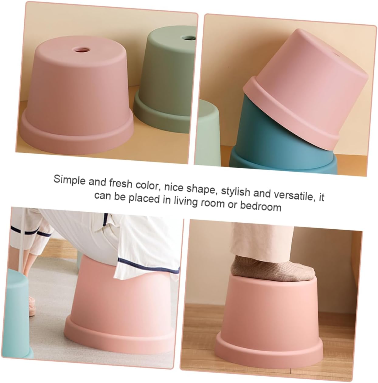 Plastic Stool Non Slip Footstool Stackable Step Stool for Lightweight Seating for Bedroom Bathroom Large Pink Nordic Style