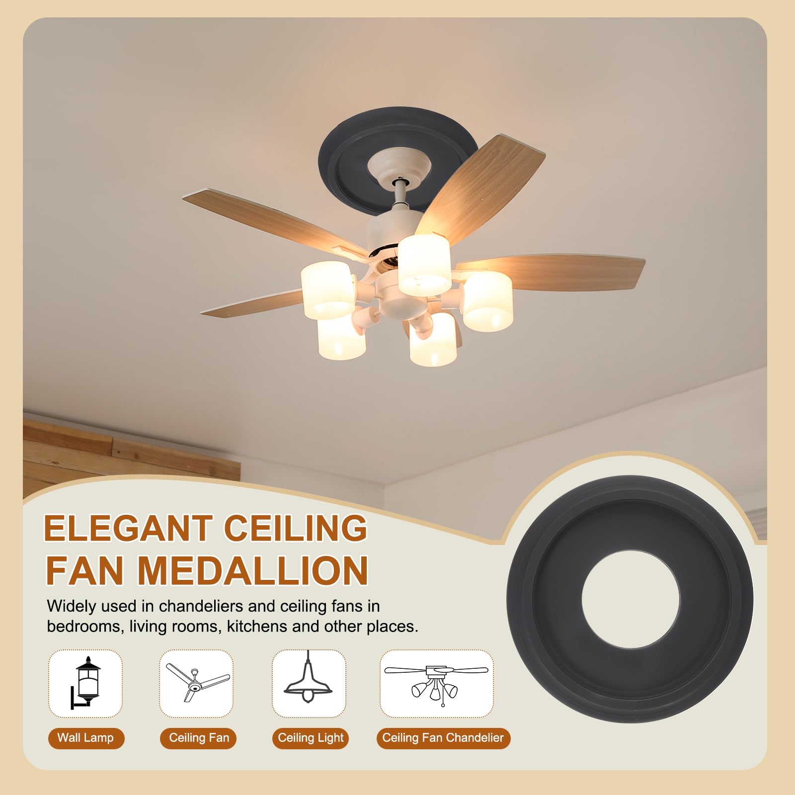PATIKIL Ceiling Medallion, 10" OD x 4" ID PU Decorative Ceiling Light Medallion Chandelier Medallion Traditional Ceiling Light Cover Plate for Ceiling Light Fixtures Fans, Black — Amazon image 6