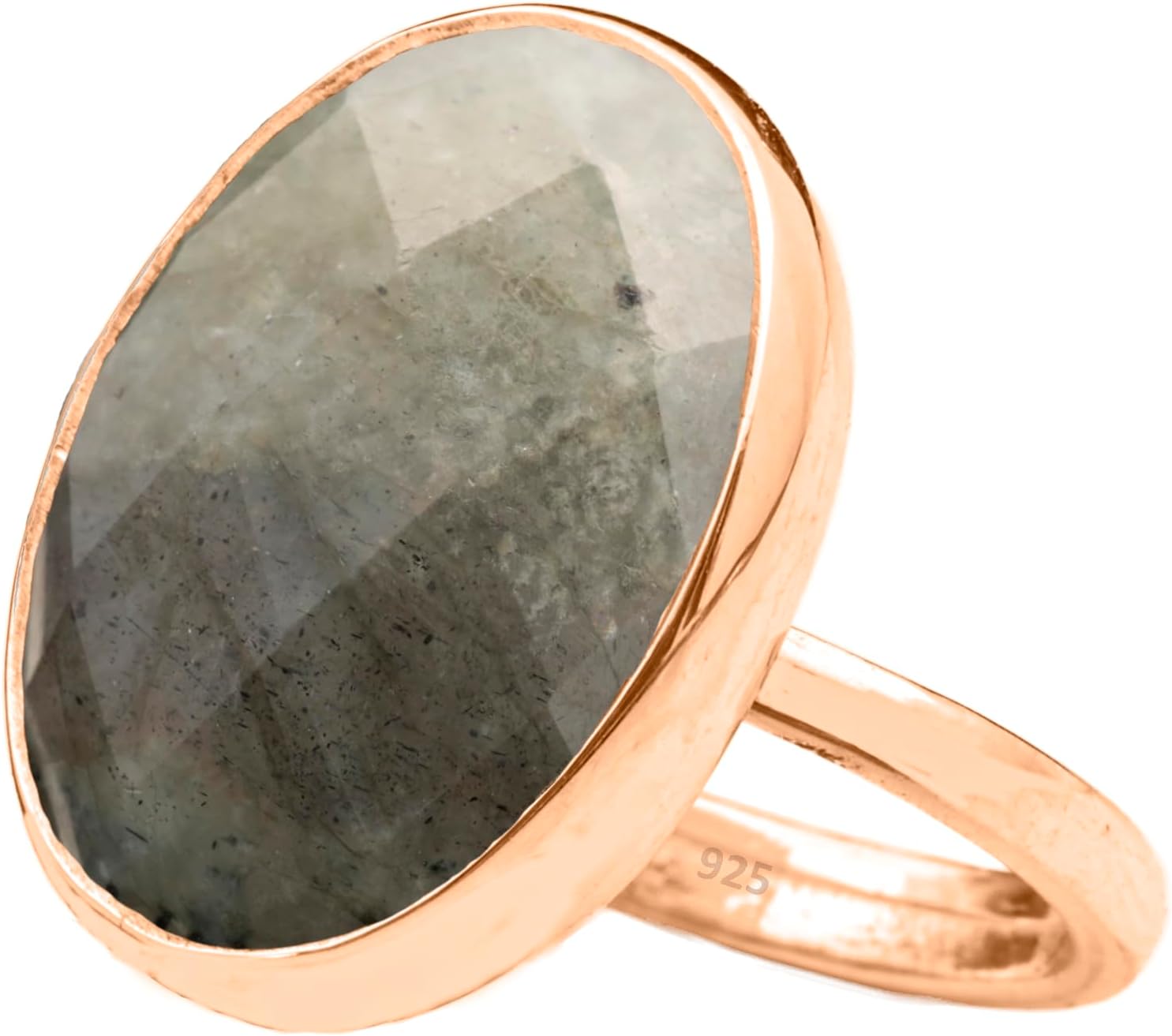 Natural Amazonite Crystal Ring 18K Rose Gold Vermeil 925 Sterling Silver Oval Solitaire Gemstone Dainty Perseverance Crystal Virgo Wealth Statement Ring Handmade Turkish Fine Jewelry