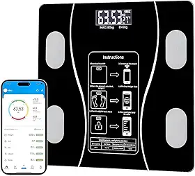Balança Corporal Inteligente com Bioimpedância Digital – Conexão App e Medição de Gordura até 180kg