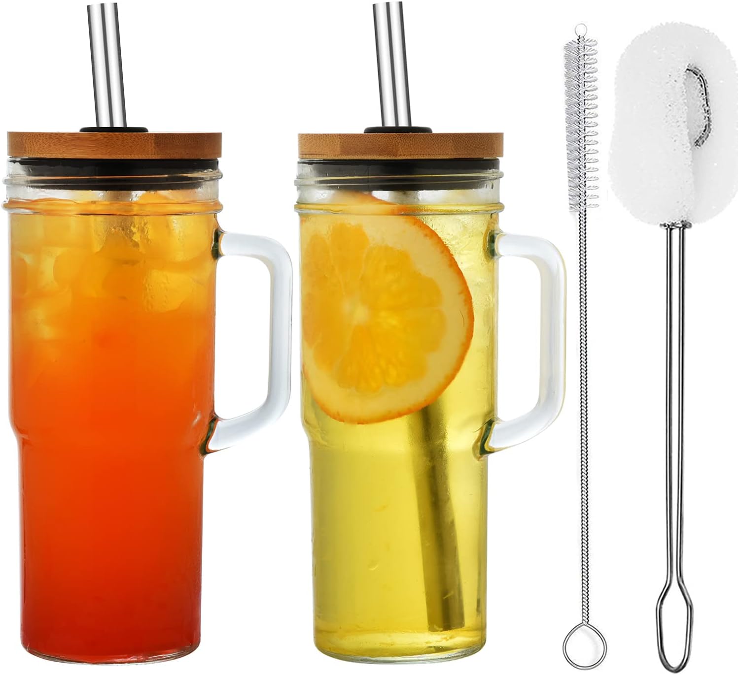 ALINK Reusable Boba Cup Smoothie Tumbler Glass Bubble Tea Cup, 2 Pack