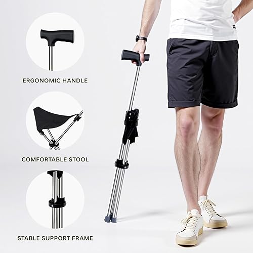 Miniatura 7 de Taburetes de viaje ligeros para adultos. Bastón con asiento, bastón, silla plegable, bastón de senderismo, camping, senderismo, silla de bastón,
