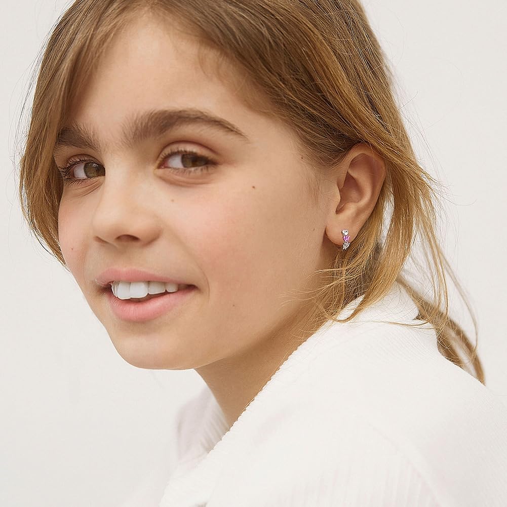 In Season Jewelry Heart Cubic Zirconia Huggie Girls Hoop Earrings for Kids image 2