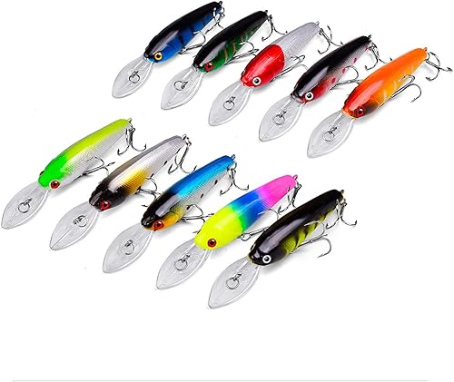 Miniatura 10 de Minnow Lures Popper Set Crankbaits, Cebos duros de pesca, con gancho agudo, Swimbaits Boat Topwater Señuelos, para trucha lubina perca
