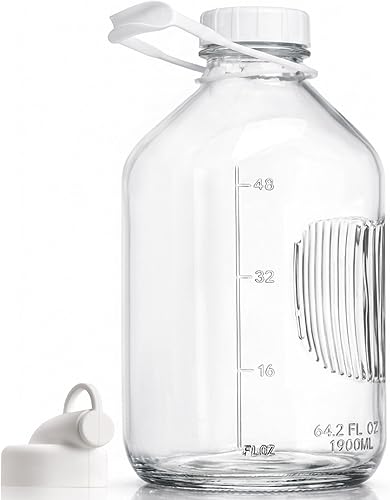 CUCUMI Botella de leche de vidrio con tapa hermética reutilizable y fuerte, 1 paquete de botellas de jugo de vidrio de 64 onzas para leche de
