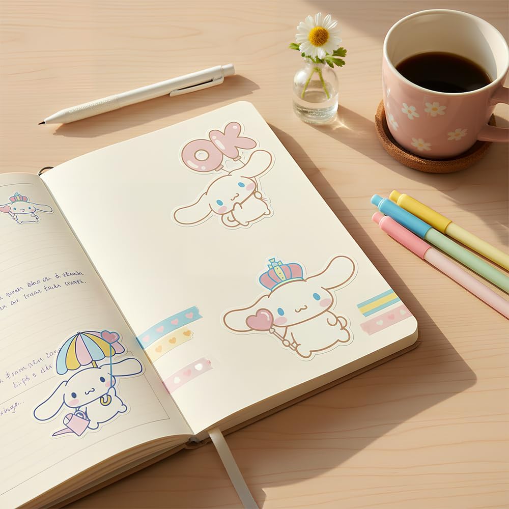 100PCS Cinnamoroll Stickers Pack, Cute White Big Ear Dog Vinyl Waterproof Aesthetic Cartoon Decals for Kids Teens Girls Adults Phone Water Bottles Skateboard Guitar