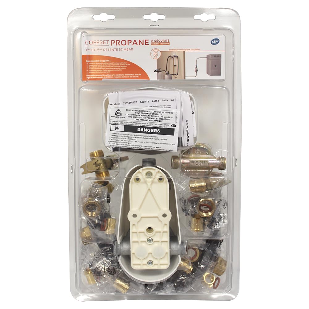 Favex - Kit raccordement gaz - Kit Propane bi-bouteille - Lyre 35cm (5 ans) + vanne - 4.0kg/h - 37mbar