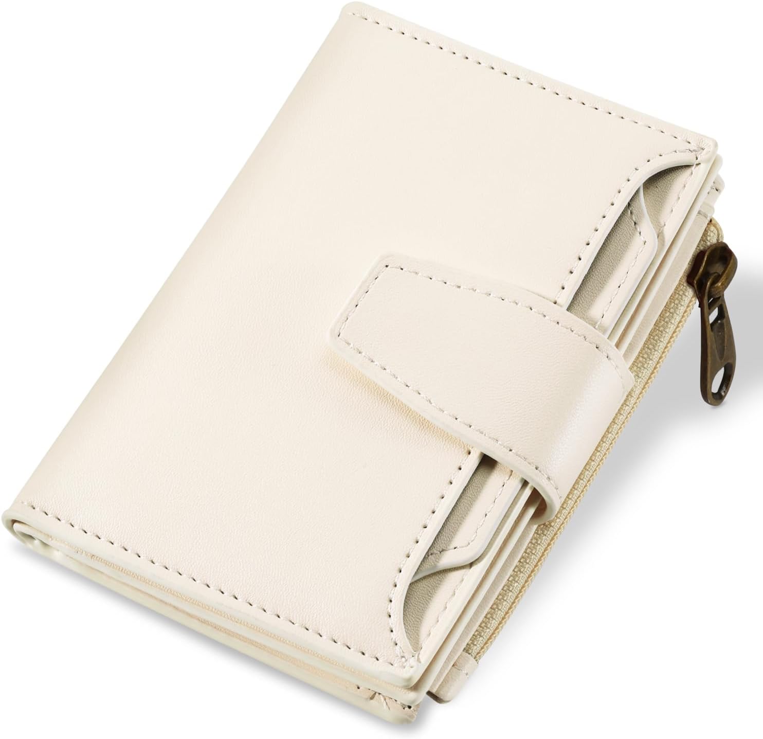 Small Wallet Women RFID Blocking Soft Leather Bifold Compact Card Holder Wallet for Women with Zipper Coin Pocket 4 ID Window