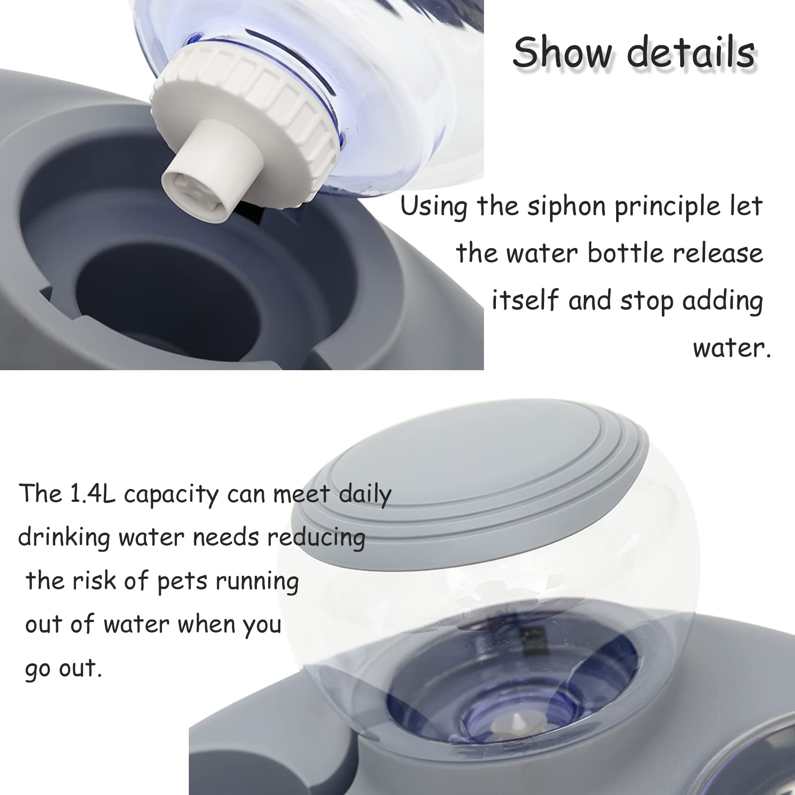 Comedero para Gatos con Dispensador de Agua, Cuenco de Media Luna Elevado, Antideslizante, Gran Capacidad, Combinación de Valor (Gris Plus)