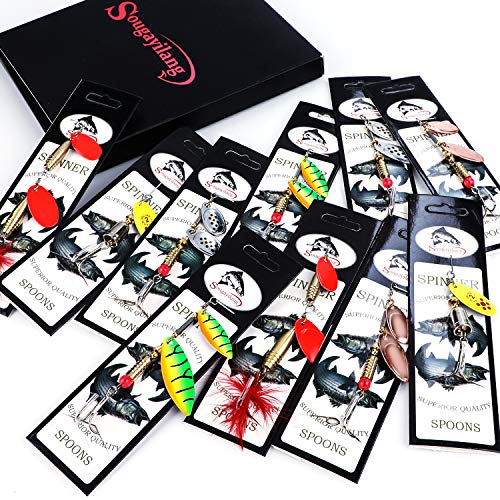 Sougayilang Fishing Lure Spinnerbaits 10Pcs Spinner Baits Kit for Trout Bass Salmon …