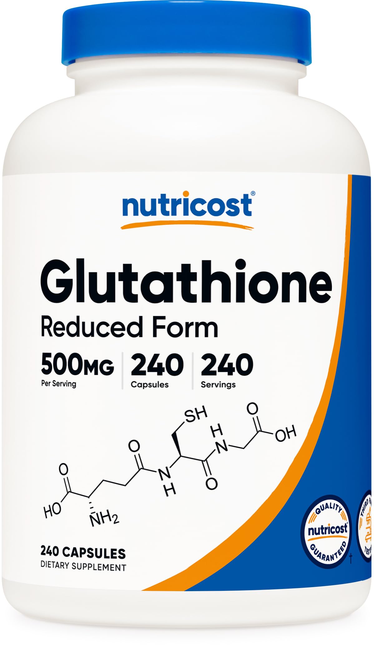 Glutathione Capsules 500mg, 240 Capsules - Gluten Free, GMO Free