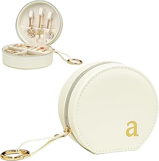Jewelry Box for Travel - 4.5 Inch Spacious Organizer with Zipper Closure, Gold Chain & Letter Engraving, Suit for women