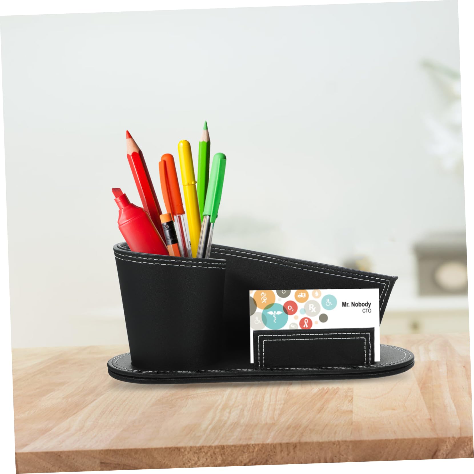Portapenne da Scrivania in Cuoio Nero, Organizer Ufficio