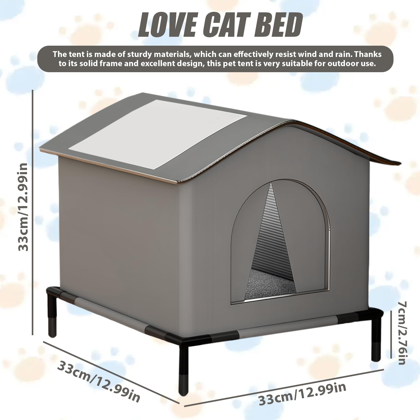 Casa per Gatti Impermeabile per Esterno a Prova di Inverno - Tenda per Animali con Base Eleva e Isolamento - Tenda Protetta dal Tempo per Gatti Randagi e Piccoli Animali, 33 x 33 x 33 cm