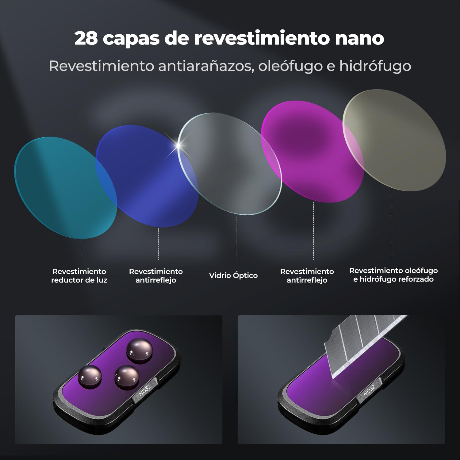 K&F CONCEPT Juego de 7 Filtros ND Compatible con Insta360 Luna Ultra | Filtros ND8+ND16+ND32+ND64+ND128+ND256+ND1000, Montura Magnética, Recubrimiento De 28 Capas, Resistente Al Agua -FI061