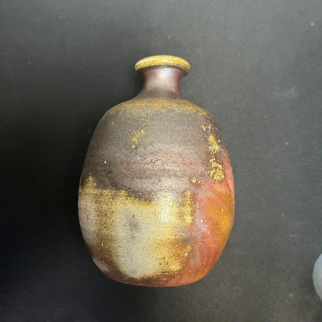 備前焼 奥本健一 徳利 おちょこ 3点 酒器 ※海外発送の場合、木箱は付属