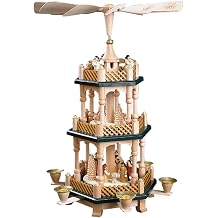 16732 Richard Glaesser Pyramid-3 Tiers-Nativity Scene, Wise Men, Shepherds and Angels-17 H W x 12.5" D, Brown