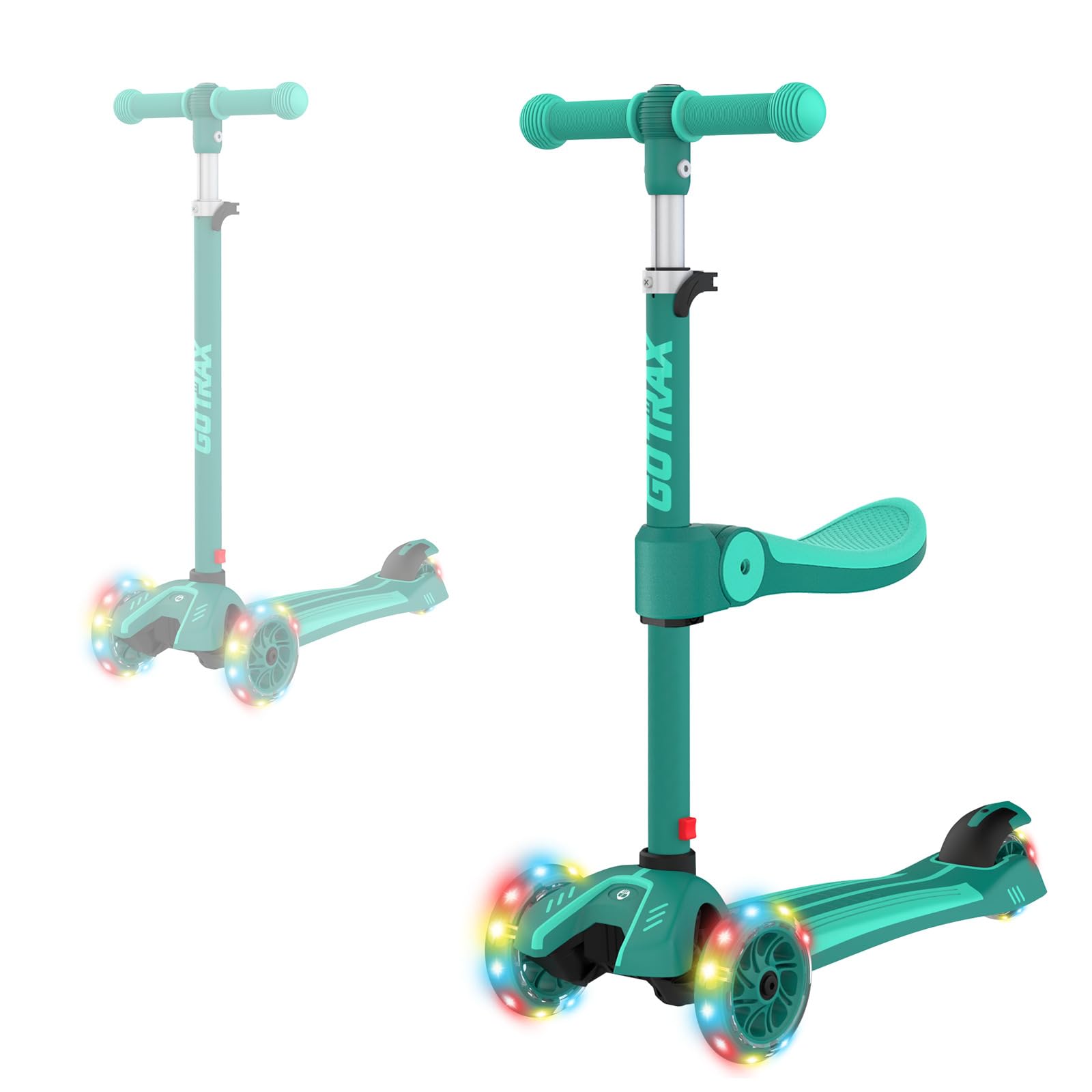 Gotrax KS3 Kids Kick Scooter, LED Lighted Wheels, Adjustable Height Handlebars and Removable Seat, Lean-to-Steer & Widen Anti-Slip Deck, 3 Wheel Scooter for Kids Ages 2-8 and up to 100 Lbs