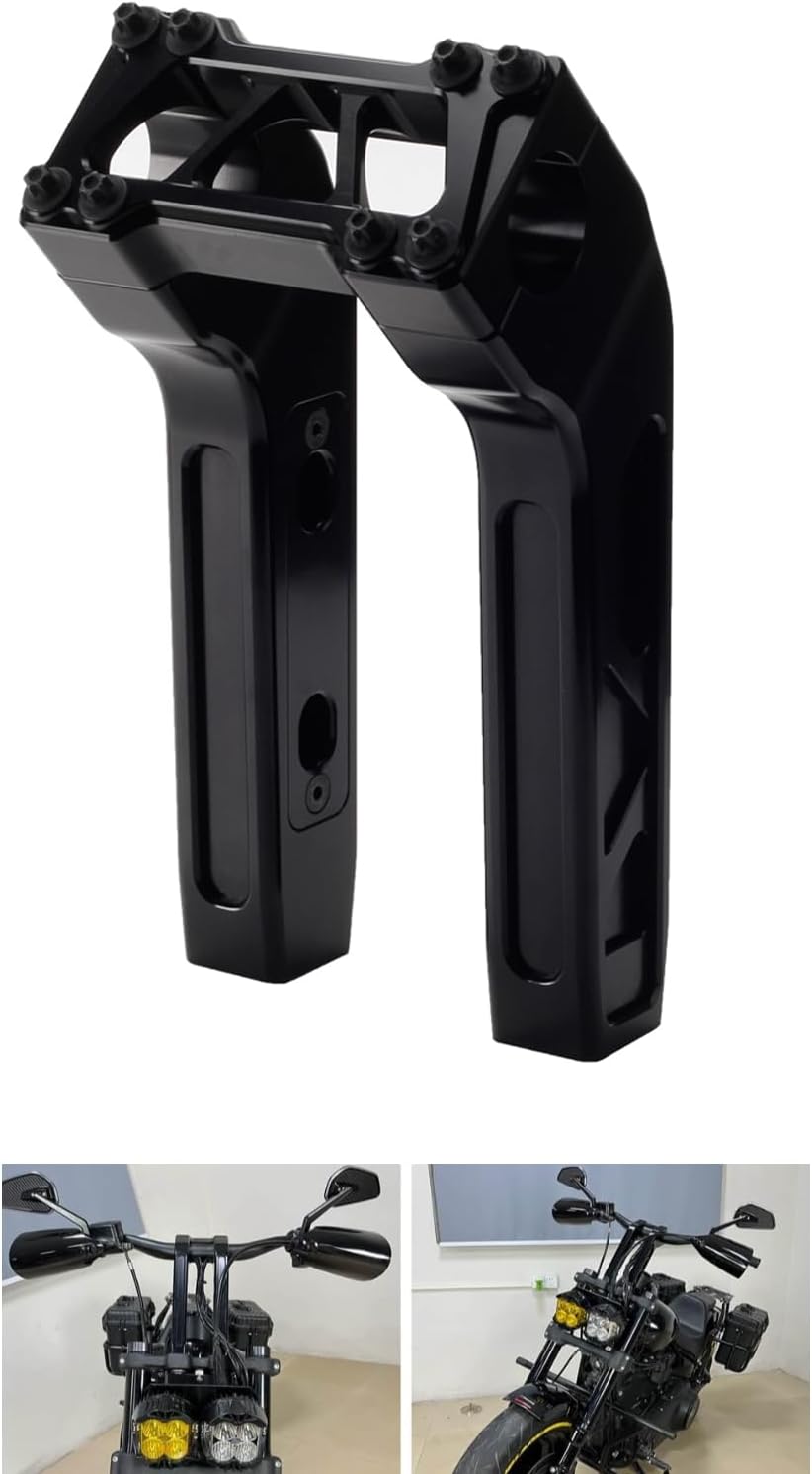 10 Inch Club Style CNC Pullback Handlebar Risers For Harley 1'' Bar Dyna Softail Sportster Low Rider Fat Street Bob FLSL FXBB FXBR FXLRST (Black) (10 Inch)