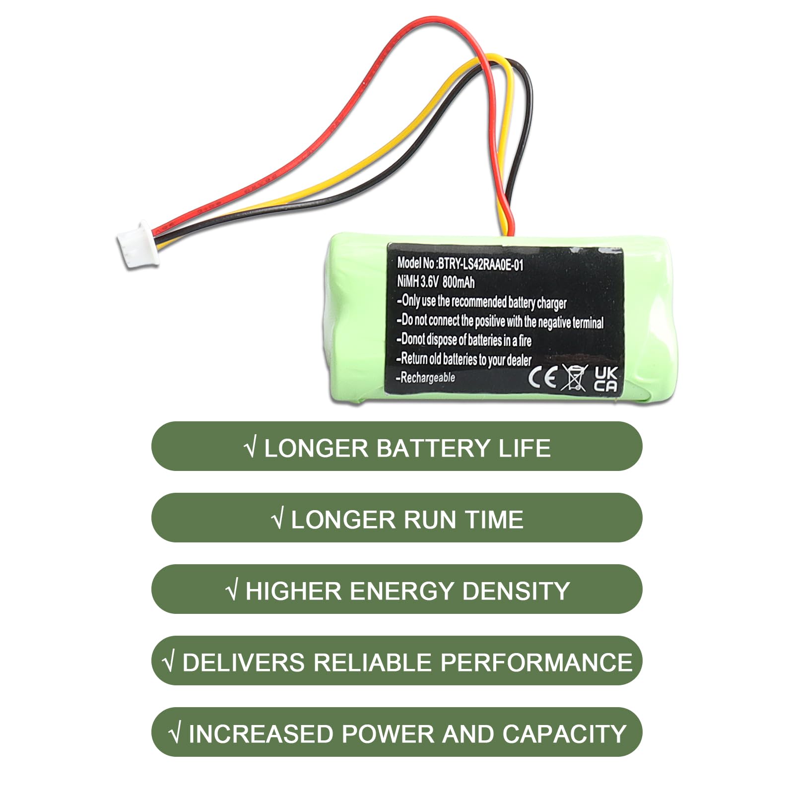 2 baterías de repuesto Ni-MH 3.6V 800mAh compatibles con Motorola Symbol LS4278, LS4278-M, LI4278, DS6878, 82-67705-01, BTRY-LS42RAAOE-01, K35466