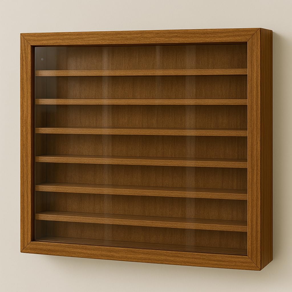 GRECA Vitrina Colecciones miniaturas. Acabado Barniz Roble. Medidas (Ancho/Fondo/Alto):50 * 5 * 40 cms.