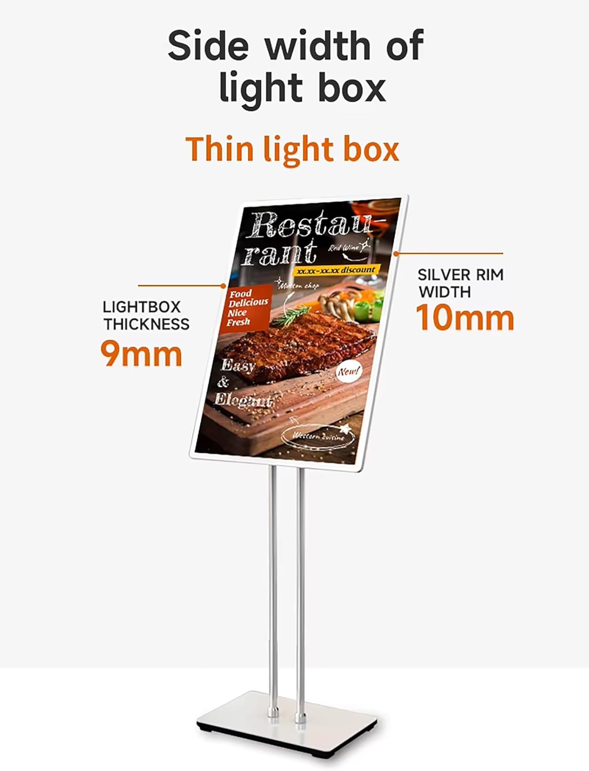 Floor Standing LED Light Box Billboard, Advertising Projecting Sign for Business Show, Adjustable LED Standing Sign Holder, LED Illuminated Display Sign Silver Frame 50 * 70cm