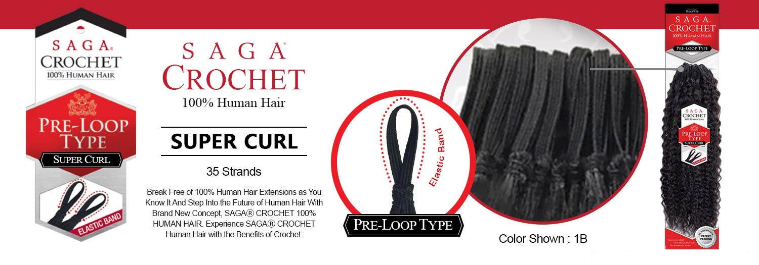 Saga Human Hair Crochet Braids Pre Loop Type Super Curl (18", 1B)