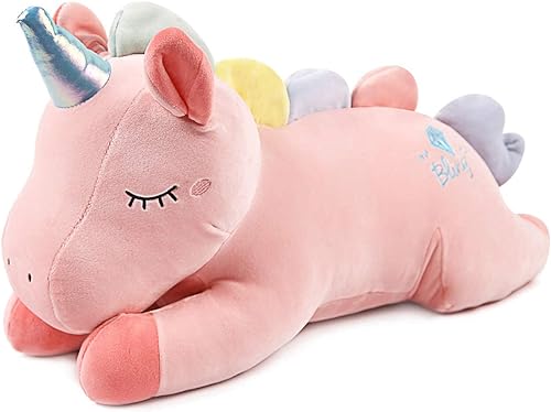 Vista 8 de Bonito animal de peluche gigante de unicornio: Suave almohada de peluche de unicornio; con gran cuerpo esponjoso; gran regalo para mascotas