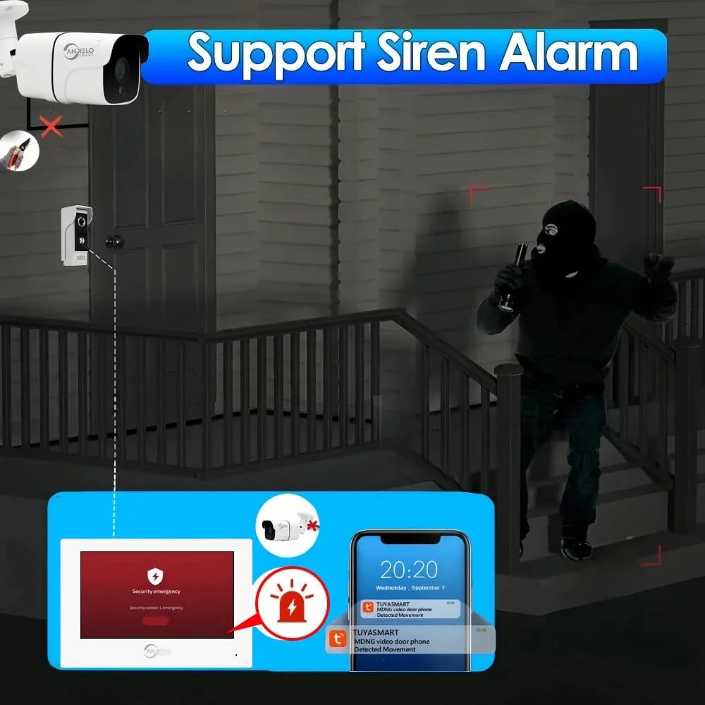 Sistema de intercomunicación de vídeo por cable Tuya WiFi 7 pulgadas de pantalla táctil 1080P timbre de la puerta inteligente Tuya APP Intercom Kit 2 desbloqueo de la puerta (2 Timbre+1 Monitor)