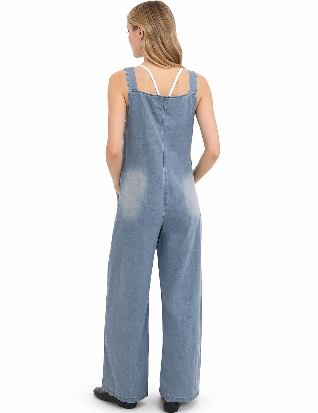 Salopette décontractée en jean pour femme avec bretelles réglables, boutonnière et pantalon sarouel