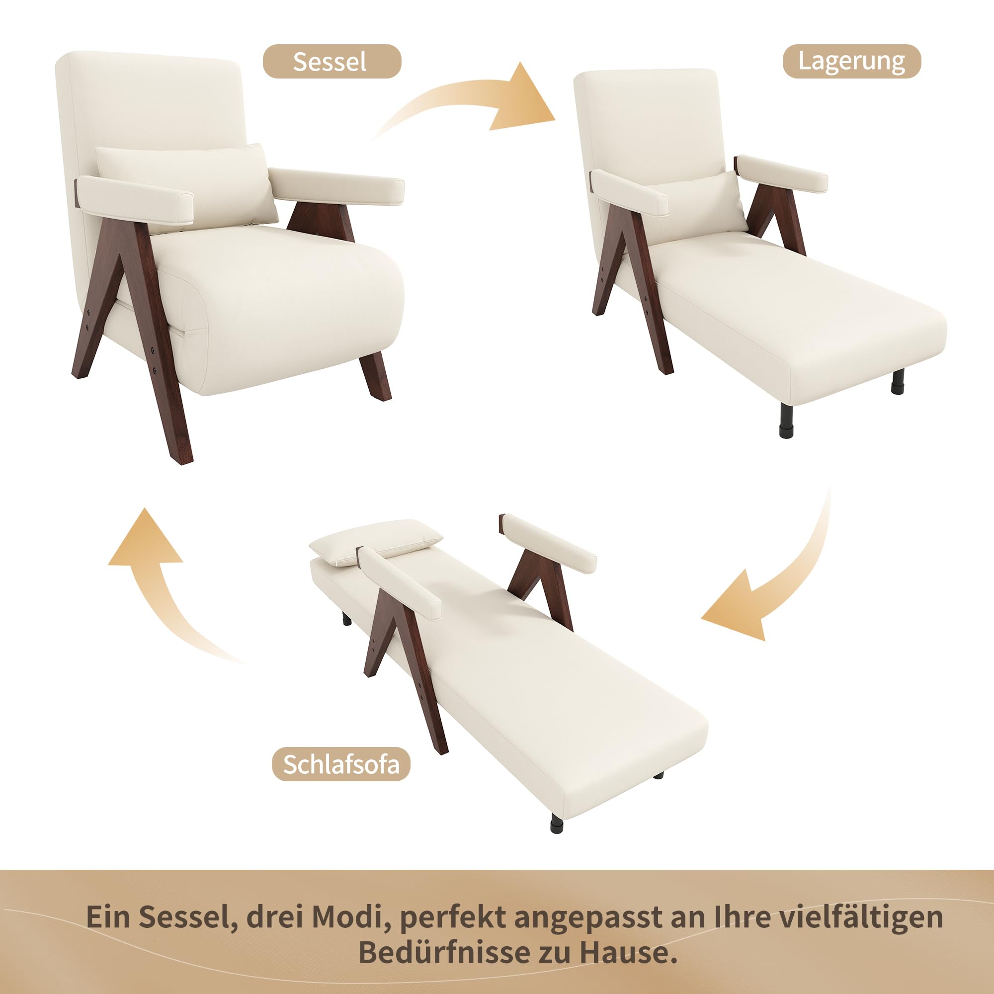Kebnor Design Moderno: Poltrona Conversione 3 in 1 con Funzione di Sonno, Divano Letto Trasformabile, Pieghevole Imbottita, Lounge, Letto Singolo, Adatta per