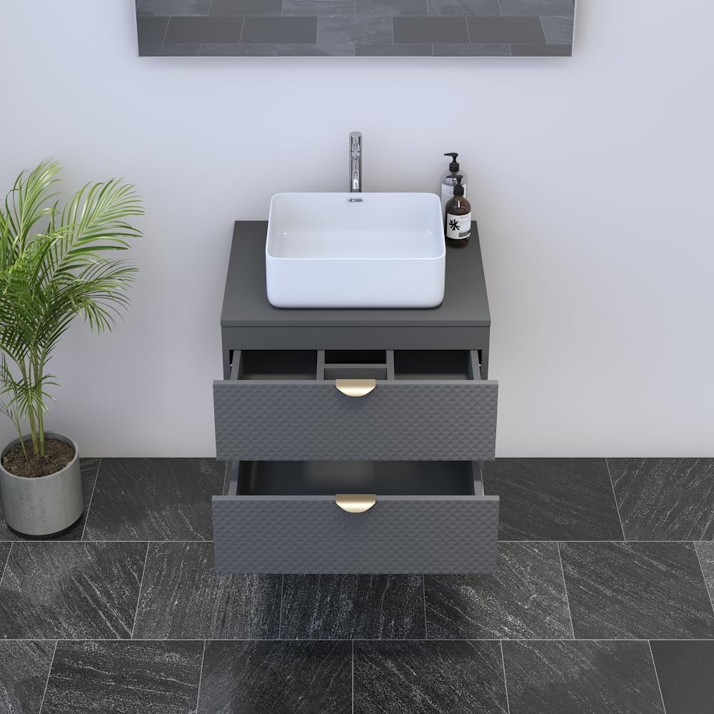Meble Furniture Bali 01 Floating Bathroom Vanity — Single White Vessel Sink — Matte Finish, 23.6" W x 18.1" D x 22" H — Gray