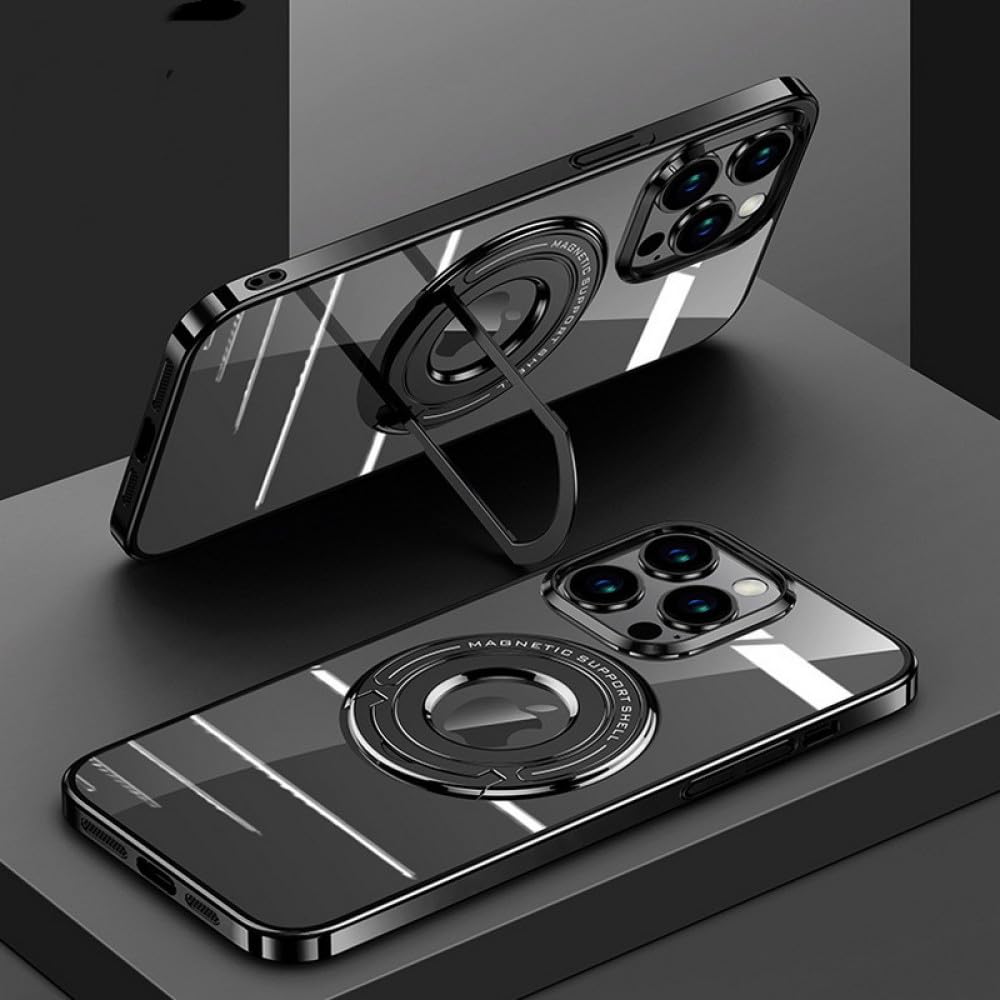 Étui de support magnétique iPhone 13 Pro coque transparente rigide noire - 7