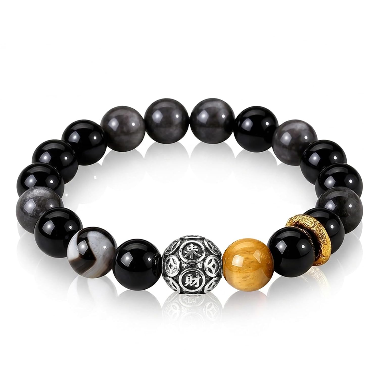 Natural Black Obsidian Bracelet for Men Women 10mm Beads Healing Crystal Stone Stretch Bracelet 6.3 Inch Handmade Jewelry Gift