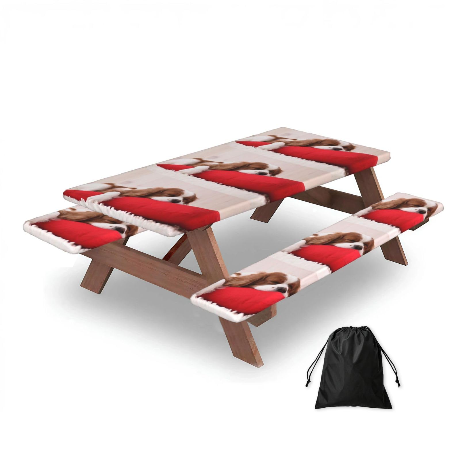 Dopklna As Picture Cavalier King Charles Spaniel Pattern, Picnic Table Cover With Bench Covers -Waterproof Elastic Fitted Tablecloth For Garden Camping Patio 76X152cm