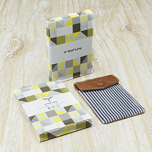 Frifun Card Holder For Back Of Phone With Snap Ultra-Slim Self Adhesive Phone Wallet Stick On Cell Phone Android All Smartphones Rfid Blocking Sleeve Covers Credit Cards And Cash(Stripe) #TOP3