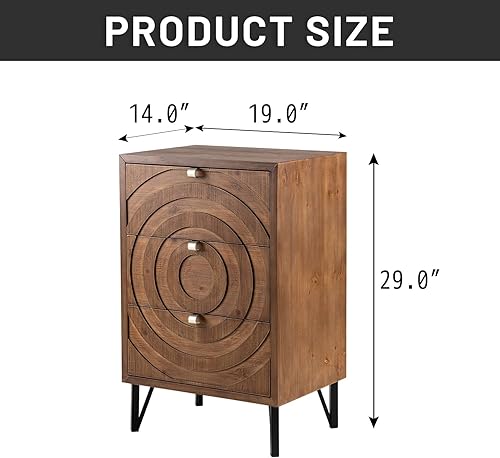 Miniatura 2 de Mesita de noche Mid-Century moderna, mesita de noche con 3 cajones para sala de estar, dormitorio, marco de metal industrial, color marrón