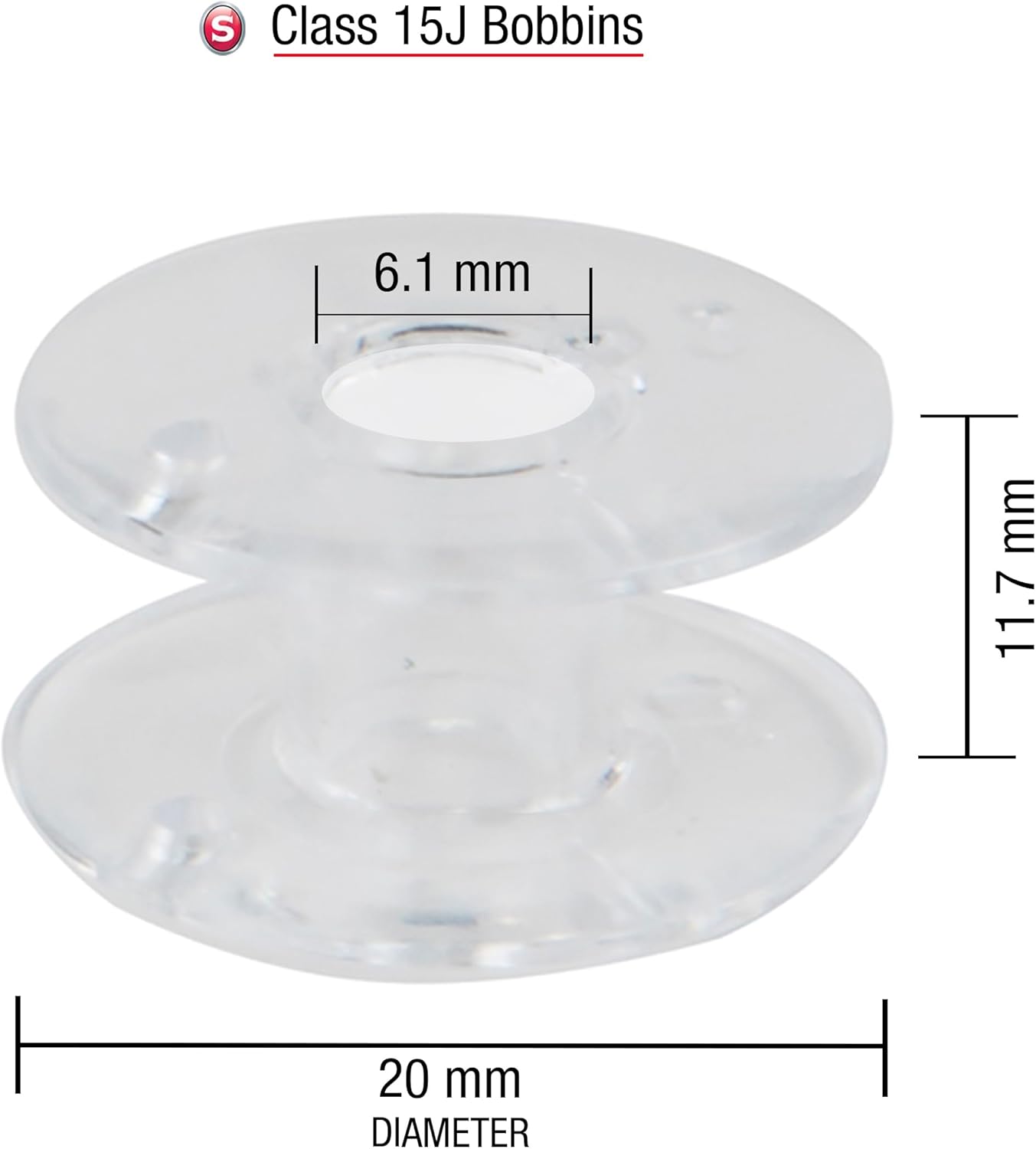 Diagram showing dimensions of Class 15J bobbin