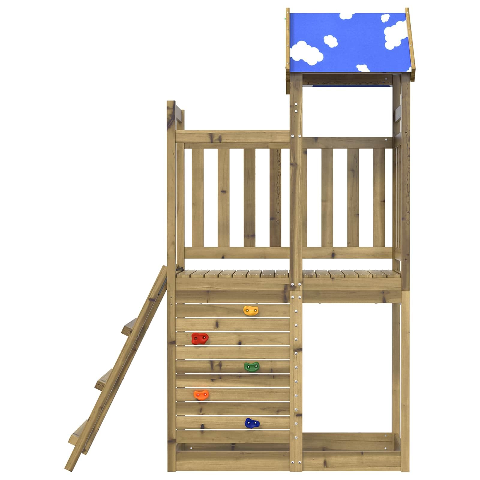 Mangloder Spielturm aus massivem imprägniertem Holz braun für Garten, Kinderhaus, Spielhütte, Klettergerüst, Rutsche, Fenster, Dach, für Kinder im Alter von 3 bis 8 Jahren, wetterfest, langlebig