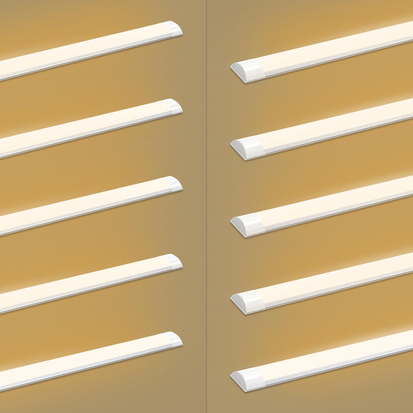 Viugreum 10 Pack 4ft LED Batten Light, Ceiling Tube Light, 3200K Warm White, 230V, 40W, 4800 Lumen, 130 °Beam Angle, Ceiling Light for Office, Living Room, Bathroom, Kitchen, Garage, Warehouse