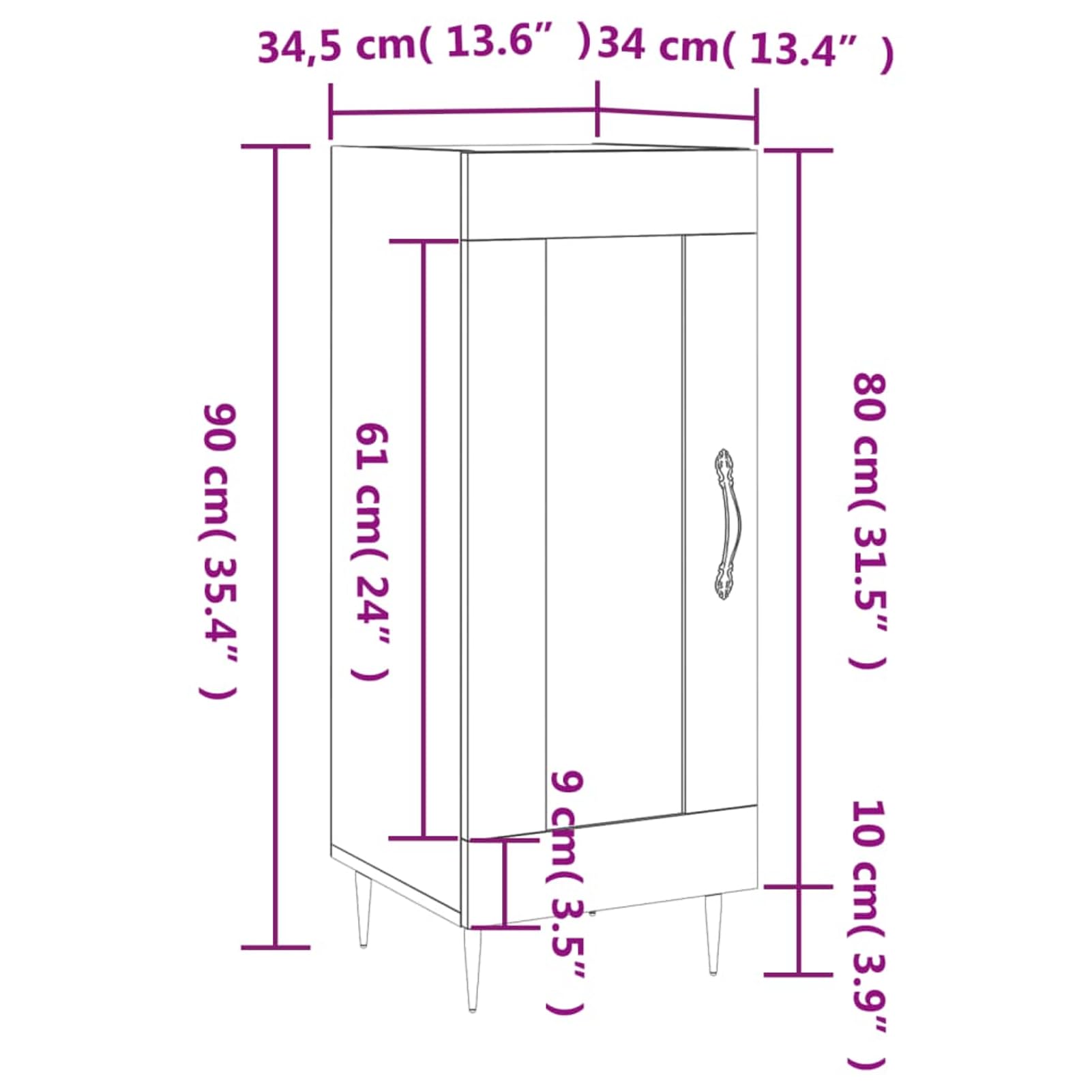 Kredens szary betonowy 34,5 x 34 x 90 cm, materiał drewnopochodny z metalowymi nogami – nowoczesny mebel do salonu zapewnia porządek w przestrzeni do przechowywania i prezentacji dekoracyjnej