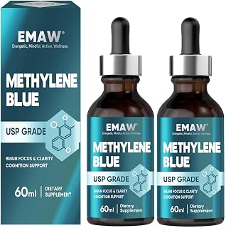 Methylene Blue Drops, 60ML USP Grade Brain Supplement for Enhanced Absorption, Cellular Energy & Mitochondrial Support, High Bioavailability Antioxidant Formula for Cognitive Health & Vitality, 2Pcs